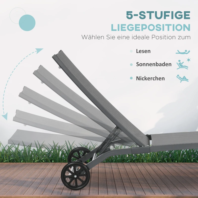 Outsunny Sonnenliege, 5-stufig verstellbare Rücklehne, atmungsaktiver Stoff, Aluminiumrahmen, blau, 195 x 66 x 34 cm