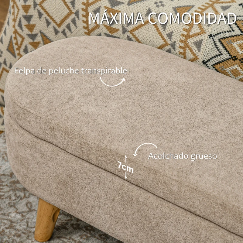 HOMCOM Banco de Almacenaje con Patas de Madera y Asiento Acolchado Carga 120 kg Puff Almacenaje Ovalado Beige