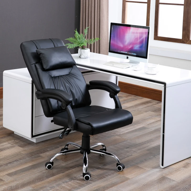 HOMCOM Fauteuil de bureau chaise pour ordinateur ergonomique appuie-tête de massage vibrant pivotant 360° réglable roulettes 64 x 63 x 113-121 cm noir
