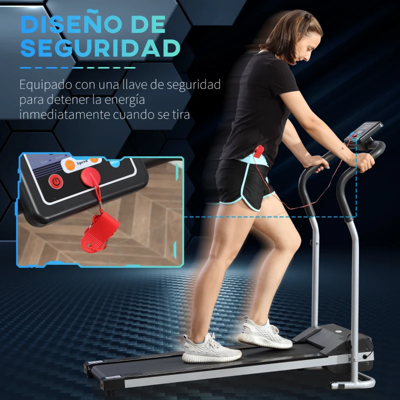 HOMCOM Cinta de Correr Plegable Velocidad de 1-10km/h Cinta de Andar Eléctrica con Pantalla LCD Botón de Emergencia y Carga Máx. 110 kg para Fitness Hogar Oficina 122x62,5x119 cm Plata y Negro