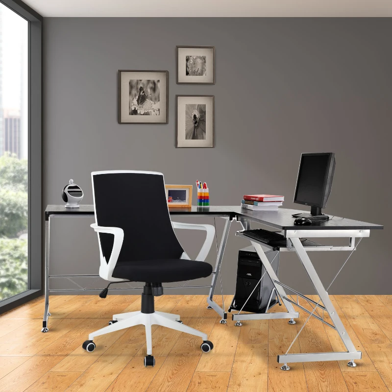 HOMCOM Fauteuil chaise de bureau ergonomique grand confort pivotant 360° hauteur réglable textilène noir blanc