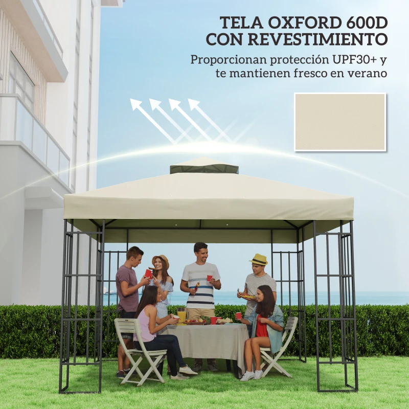 Outsunny Toldo de Recambio 3x3 m con Techo Doble con Orificios de Drenaje y Protección UPF30+ Crema Solo Toldo NO Incluye Marco