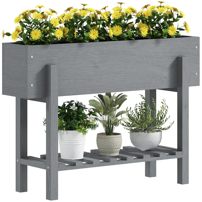 Outsunny Jardinera Elevada con Estante Inferior Drenaje y Forro No Tejido para Cultivo de Plantas y Flores 100x30x70,5 cm Gris