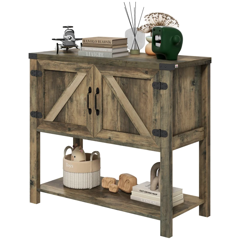 HOMCOM Console Table d'appoint Design Rural Chic dim. 90L x 39l x 80H cm 2 Portes étagère Panneaux Particules MDF Bois Gris