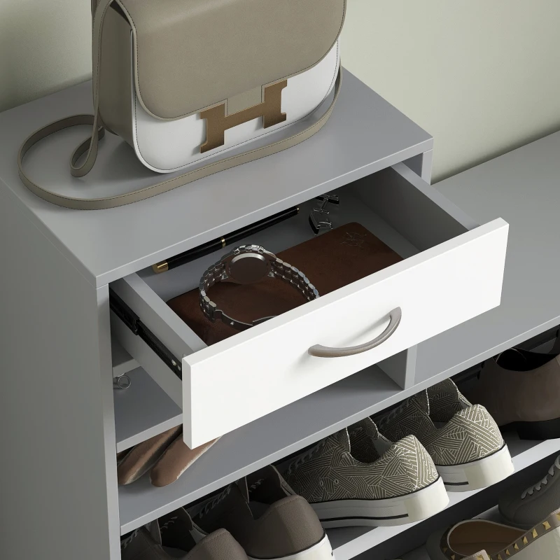 HOMCOM Recibidor de Entrada con Espejo Perchero y Zapatero Mueble de Recibidor de 2 Piezas con Ganchos Estantes y Cajón Gris(m-8)