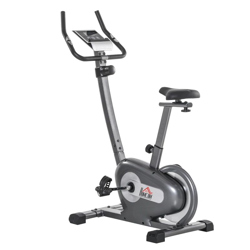 HOMCOM Indoor Magnetic Exercise Bike 10-Level Adjustable Magnetic Resistance Cardio Workout Cycling Bike Trainer, 8kg Flywheel, LCD Display, and Adjustable Seat Height Grey