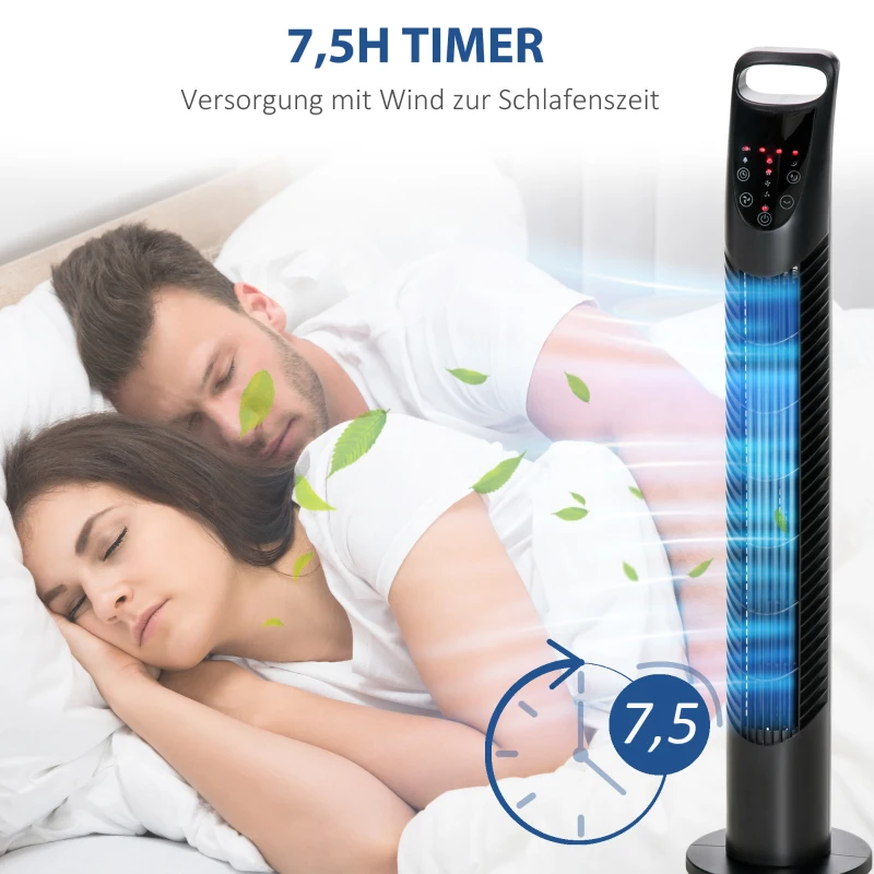 HOMCOM Turmventilator, 3 Modi, leiser Betrieb, Timer, Fernbedienung, 18x78,5cm, Schwarz