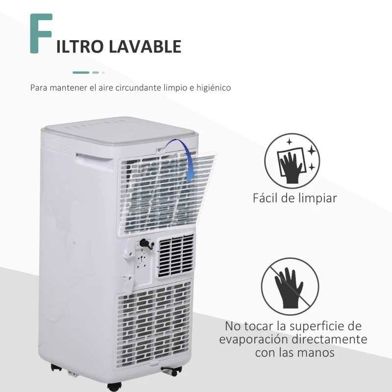 HOMCOM Aire Acondicionado Portátil 8000Btu 4 en 1 Refrigerador Ventilador Deshumidificador 2 Velocidades con Pantalla LED Control Remoto Temporizador Silencioso 900W para 13-18 m² 38x35x70,5 cm Blanco