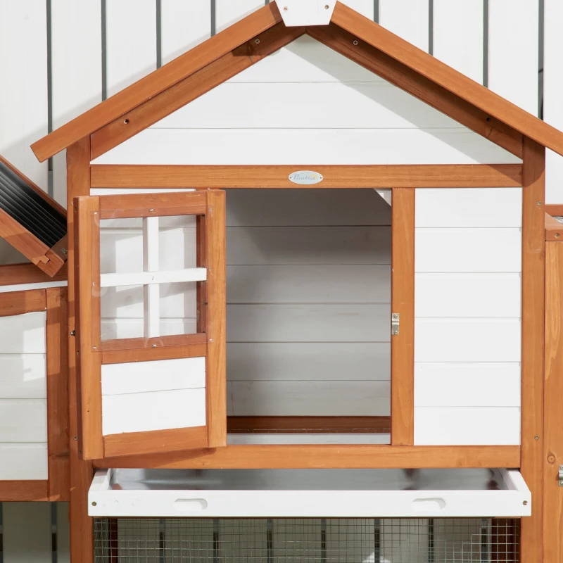 PawHut Gallinero de Madera para Exterior para 2-4 Gallinas con Nido Bandeja Extraíble y Rampa 181x79,5x117,5 cm Natural