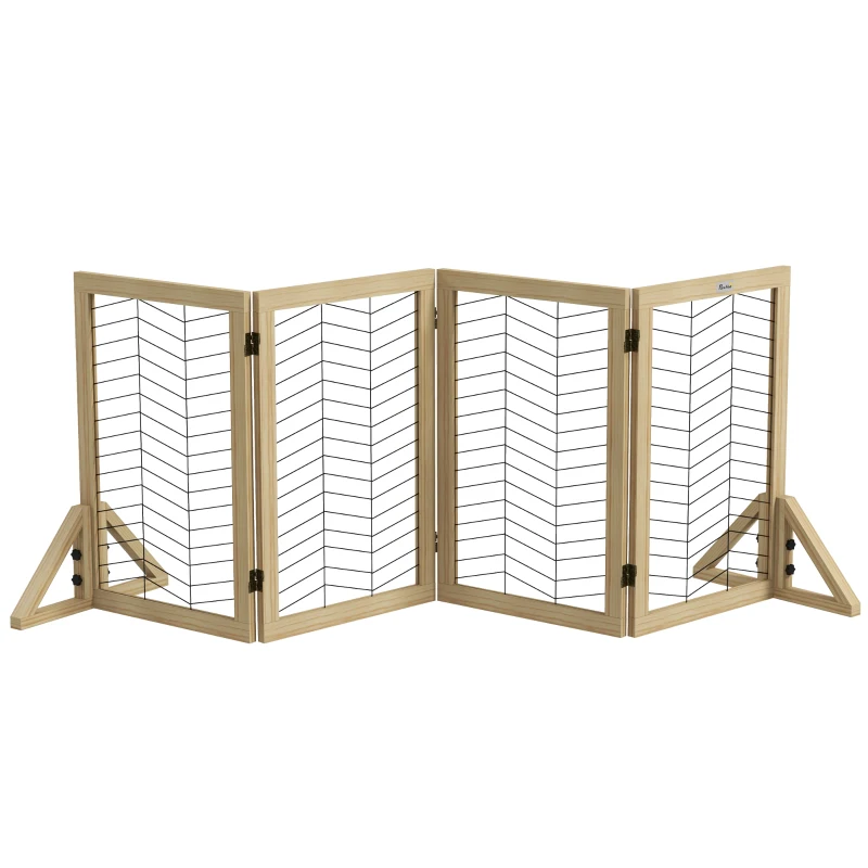PawHut Hundegitter Treppengitter Absperrgitter, faltbar, Kiefernholz, 187 cm x 44 cm x 70 cm, Natur