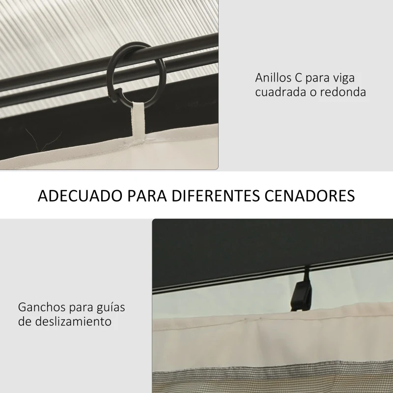 Outsunny 4 Paredes Laterales para Cenador 3,5x2 m con 48 Ganchos y Anillos en C para Pérgola Gazebo Beige