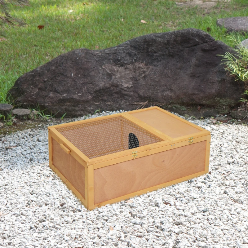 PawHut Kleintierhaus mit ausziehbarer Bodenplatte Kleintier Box mit Ausbruch Sperre Tannenholz Naturholz 94 x 63 x 33 cm