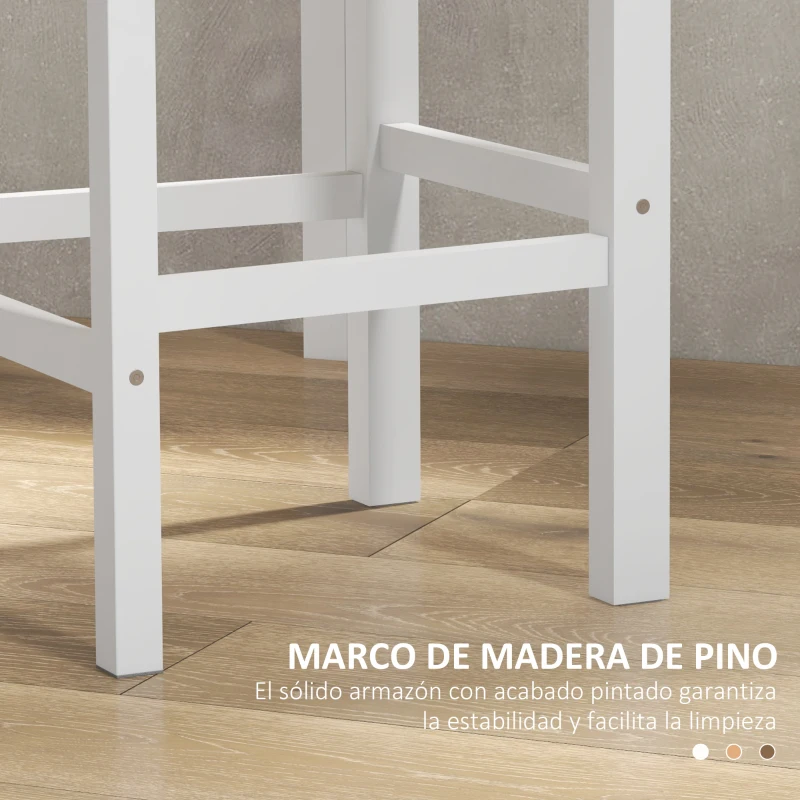 HOMCOM Taburetes Altos de Cocina de Madera Altura Asiento 60,2 cm con Respaldo y Reposapiés 41x46x97,5 cm Natural y Blanco