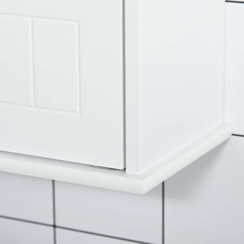 kleankin Spiegelschrank Badezimmerschrank Badschrank Hängeschrank Badmöbel Wandschrank Mehrzweckschrank mit Regale Glas Weiß 55 x 17,5 x 60 cm