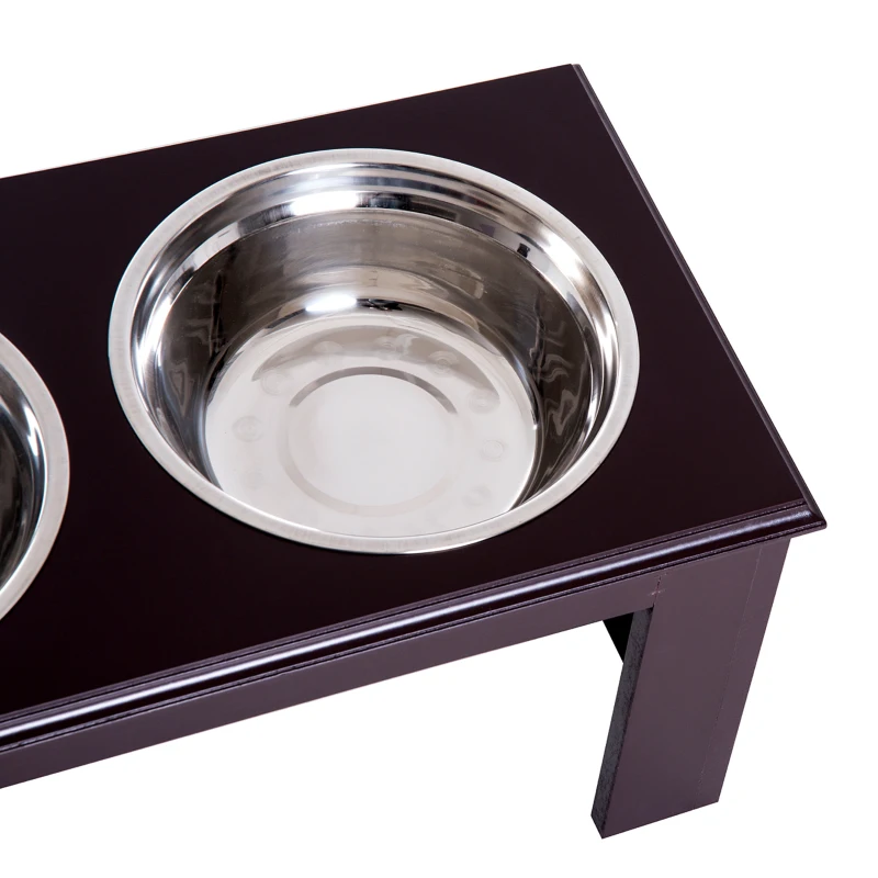 PawHut Comedero Elevado para Perros con Soporte y 2 Cuencos Extraíbles de Acero Inoxidable Alimentador para Mascotas Alimento y Agua 58,4x30,5x25,4 cm Marrón