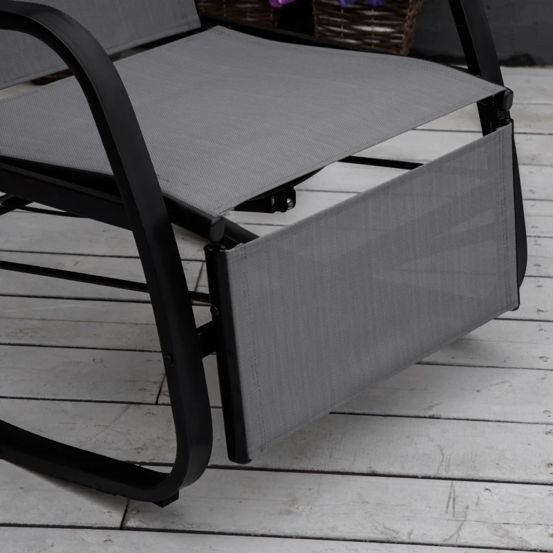 Outsunny Schaukelstuhl Schaukelliege mit Rückenlehne Fußstütze verstellbar Gartenliege Schwungliege bis 160 kg belastbar Texteline Grau 90 x 64 x 96,5 cm