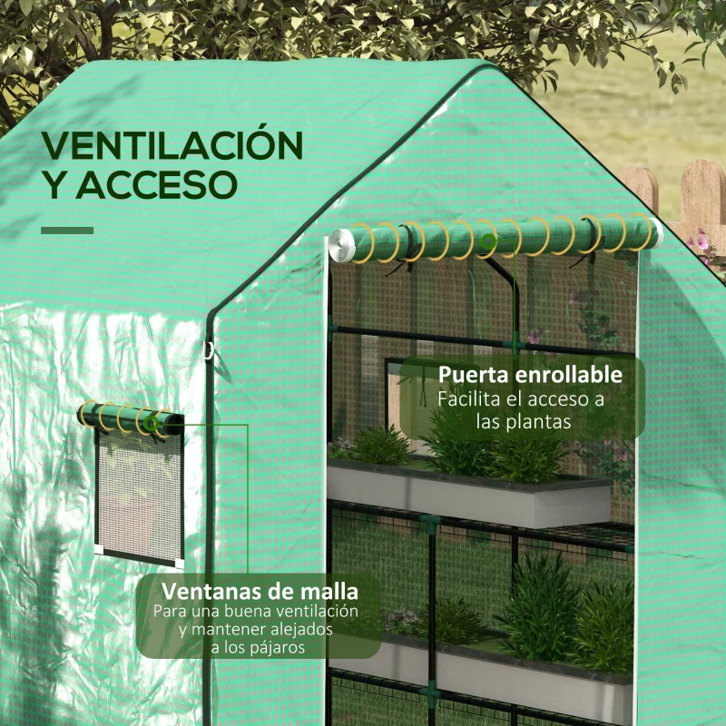 Outsunny Cubierta de Repuesto de Invernadero 140x143x190 cm con Ventana Puerta con Cremallera Anti-UV Protección de Plantas Verde