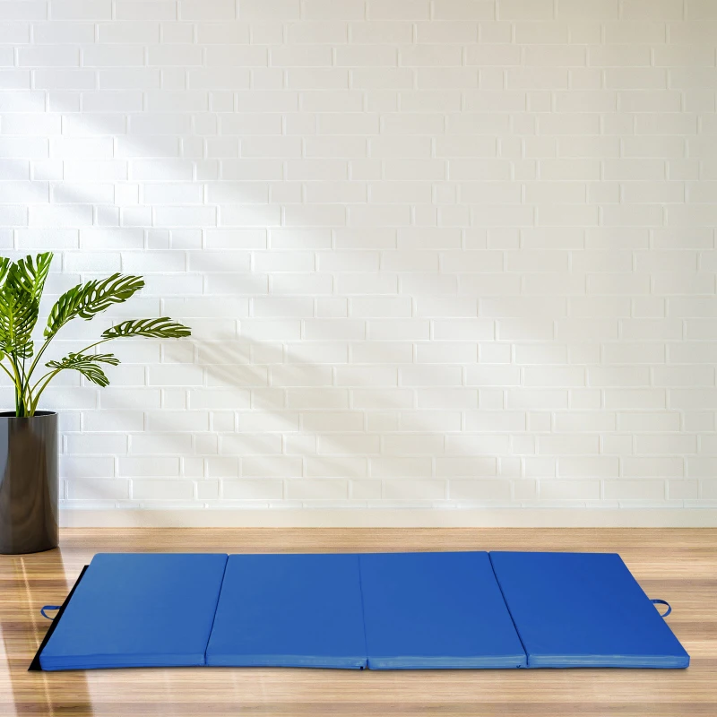 HOMCOM Tappetino Fitness Pieghevole con 4 Pannelli in EPE e Rivestimento in Ecopelle Antiscivolo, 245 x 115 x 5 cm, Blu