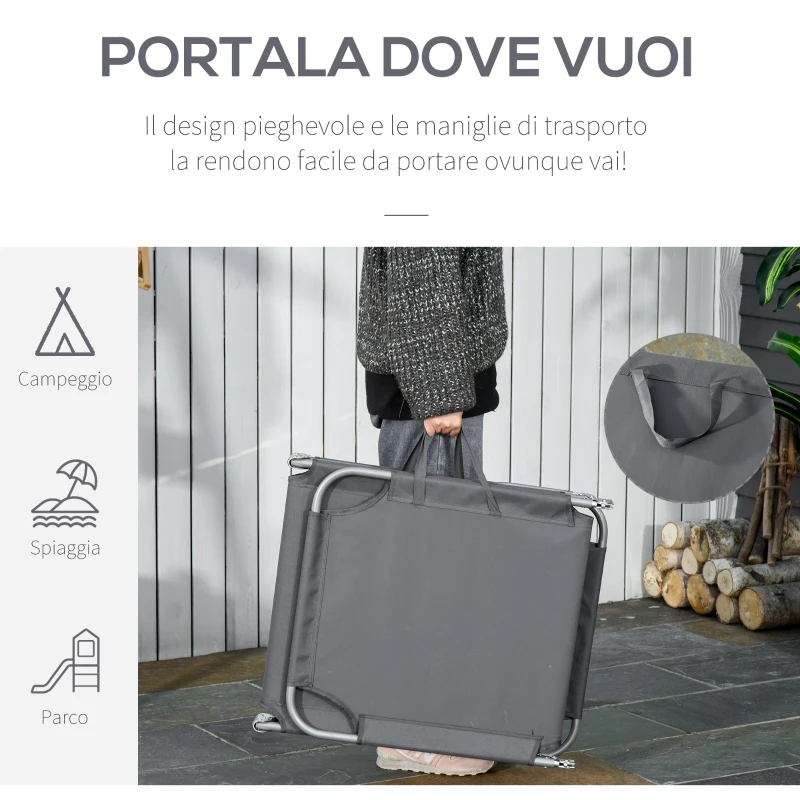 Outsunny Lettino da Giardino con Schienale Regolabile in 5 Posizioni, Lettino Pieghevole in Metallo e Tessuto Oxford, 187x55x24cm, Grigio