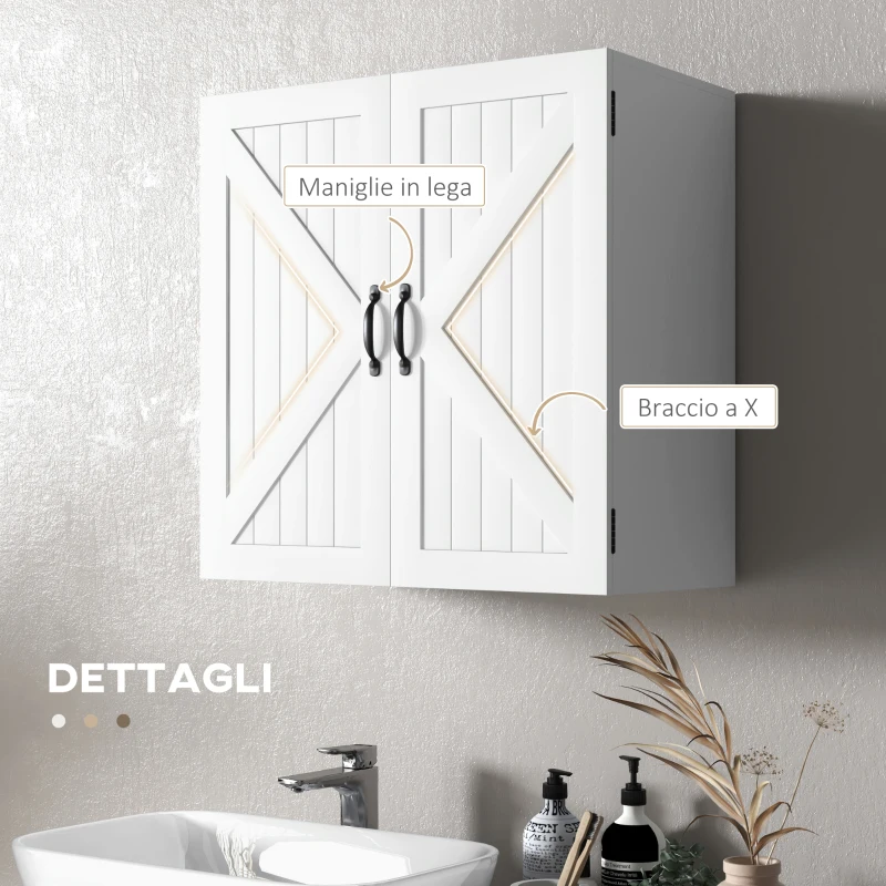 kleankin Armadietto Pensile Bagno in Legno Stile Country con Ripiano Regolabile, 60x30x60cm, Bianco