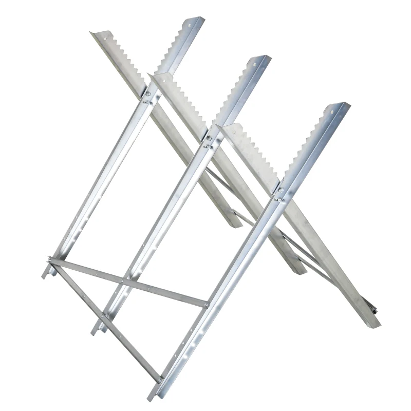 DURHAND Portable Sawhorse Heavy Duty Steel Adjustable Work Support, Foldable Sawhorse Stand 100 kg Weight Capacity, Silver Tone