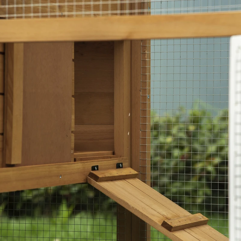 PawHut Gallinero de Madera Exterior Jaula para 2-4 Gallinas con Corral de Alambre Techos Asfálticos Nido Bandeja Extraíble y Rampa 200x80x105 cm Marrón