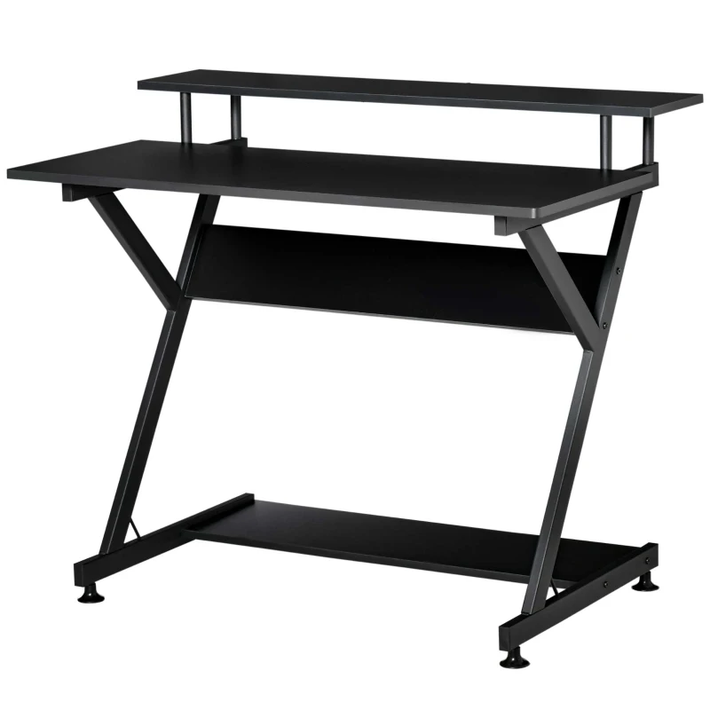 HOMCOM Computertisch Winkelschreibtisch industrieller Stil mit Höhenverstellbar Fußbett Schreibtisch Bürotisch Höhenverstellbar Fußbett MDF Metall Schwarz 100 x 60 x 85,5 cm