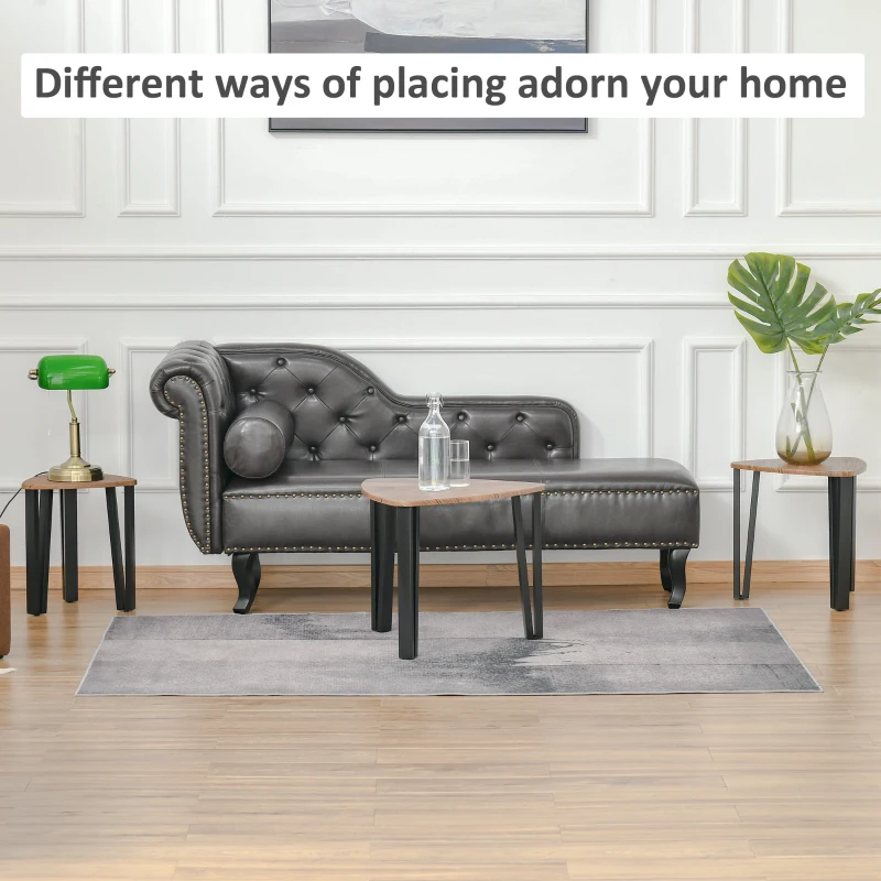 HOMCOM Nest of Tables, Coffee Table Set of 3, Triangle Nesting Tables with Metal Legs, Industrial End Side Table for Living Room, Walnut Wood Grain