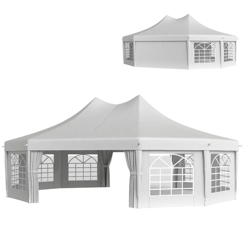 Outsunny 10 Sides Decagonal Garden Gazebo Marquee Party Tent Wedding Canopy Outdoor Heavy Duty Metal Frame (8.9m x 6.5m) - White