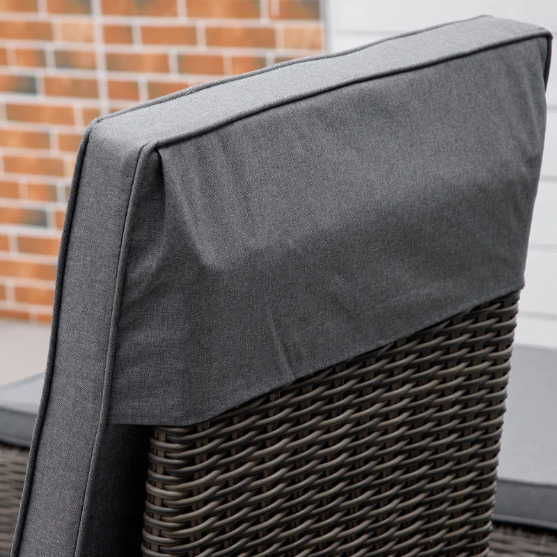 Outsunny Poly-Rattan Sonnenliege 3-tlg. Gartenliege mit 6-Fach Verstellbarer Rückenlehne Beistelltisch Nackenkissen Gartenmöbel Aluminium Grau 60 x 195 x 91 cm