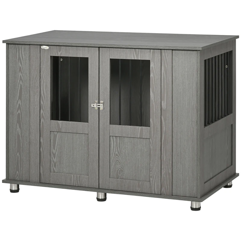PawHut Dog Crate Table for Medium and Large Dogs with Magnetic Door for Indoor Use, 114 x 60 x 82 cm, Grey
