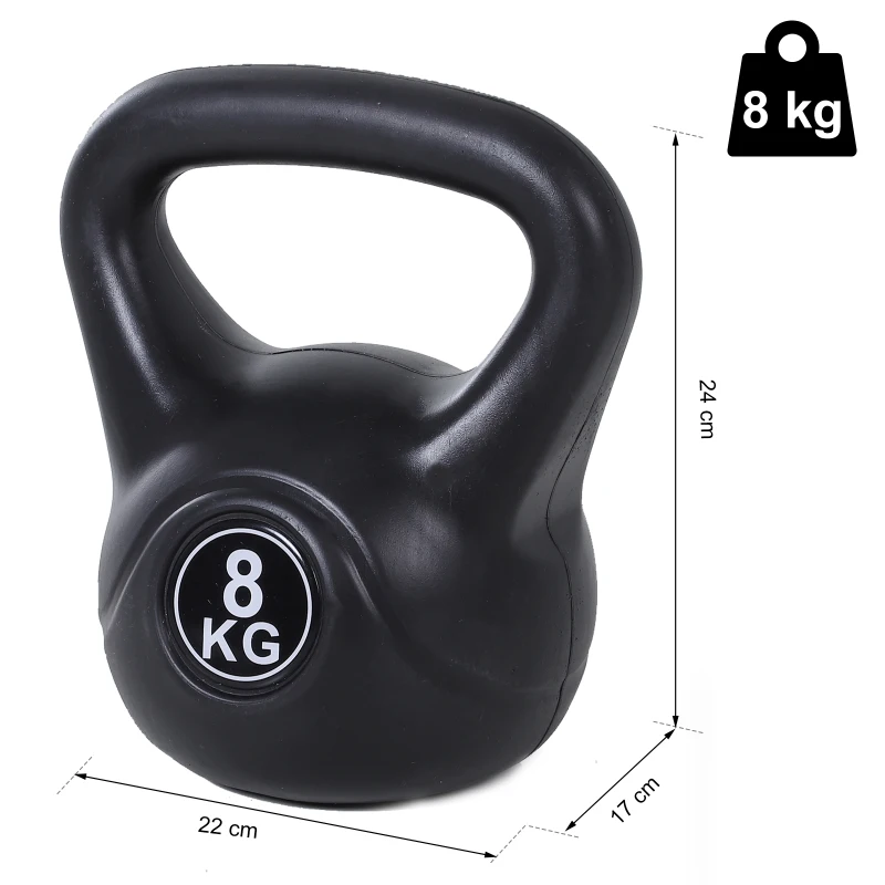 HOMCOM Kettlebell 8kg per Sport e Fitness con Base Piatta e Impugnatura, Kettlebell Pesi per Allenamento Home Gym Casa e Palestra, 22x17x24 cm, Nero