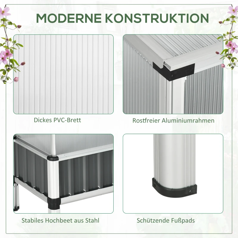 Outsunny Hochbeet mit Aufsatz, Mini-Gewächshaus, wetterbeständig, 80 cm x 50 cm x 74 cm, Silber + Transparent