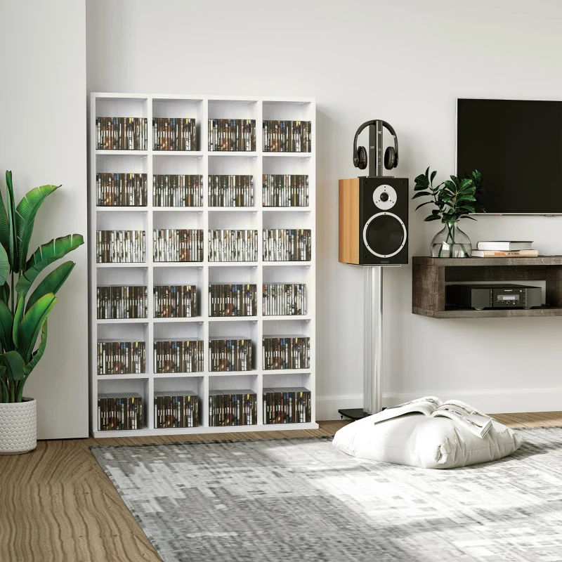 HOMCOM CD Storage Unit with Adjustable Shelves, 89 x 130.5 cm, White