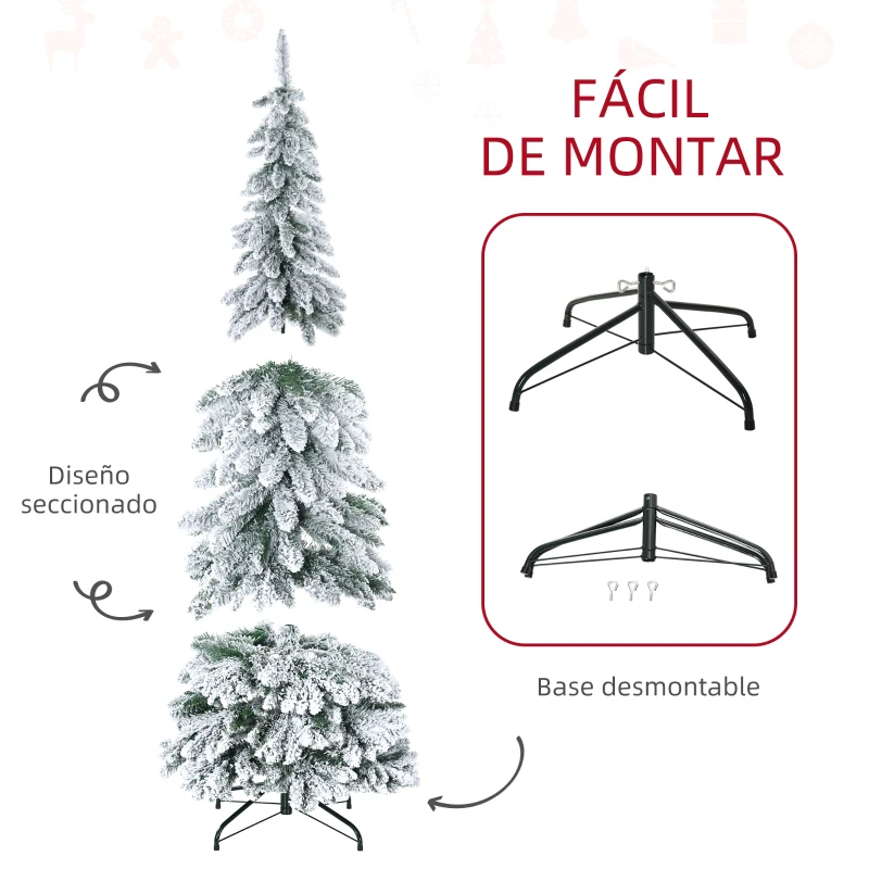 HOMCOM Árbol de Navidad Artificial 180 cm Árbol de Navidad Nevado con 523 Ramas Soporte de Acero Plegable Verde
