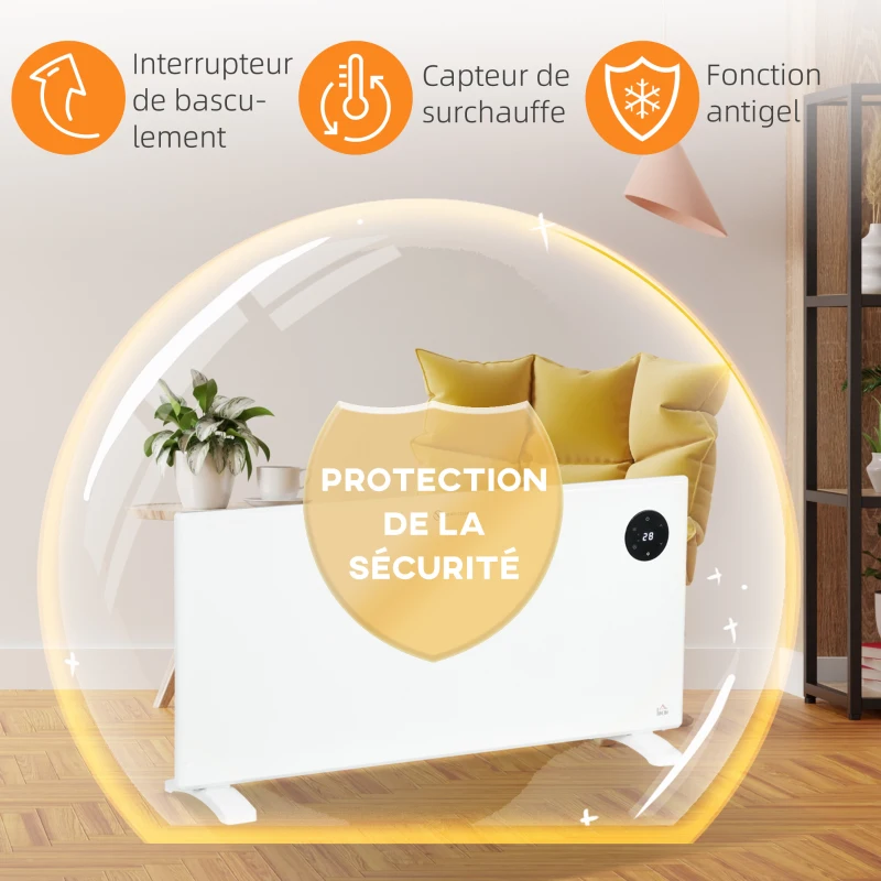 HOMCOM Radiateur électrique convecteur 2000 W écran LED et télécommande sur pieds ou mural pièce 15-20㎡ blanc