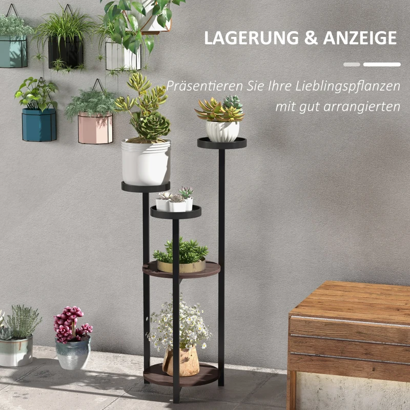 Outsunny Blumenständer, 5 Etagen, für Innen & Außen, Stahl+Tannenholz, 28x28x87cm, Braun/Schwarz