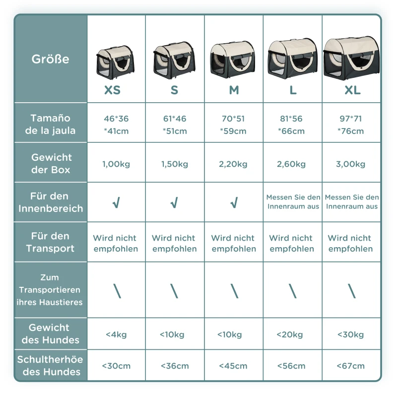 PawHut Hundebox faltbare Hundetransportbox Haustierrucksack mit Kissen Reisetasche Transportbox für Tier wasserdicht Oxfordstoff Dunkelgrau 70 x 51 x 59 cm