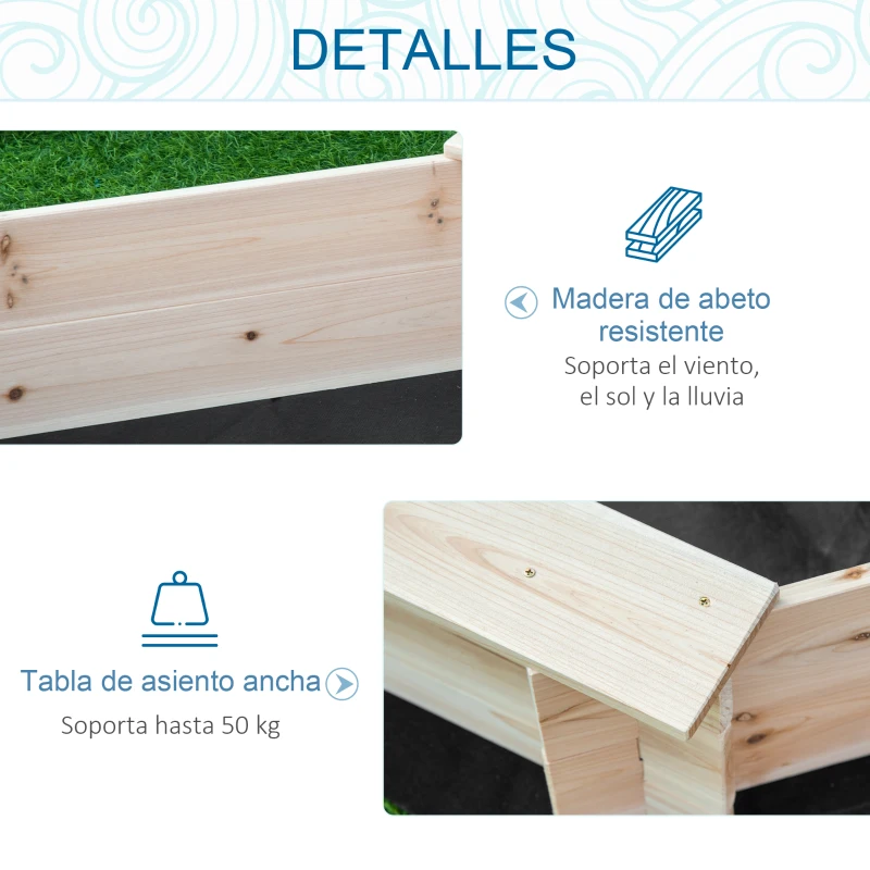 Outsunny Arenero de Madera para Niños de 3-8 Años con Cubierta de Poliéster para Patio Jardín 139,5x139,5x21,5 cm Natural