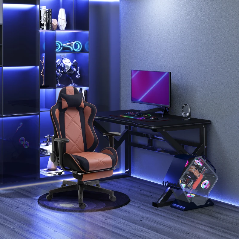 Vinsetto Poltrona da Ufficio con Altezza Regolabile Poggiatesta e Poggiapiedi Estraibile, Nera e Marrone 64x57x120-130cm