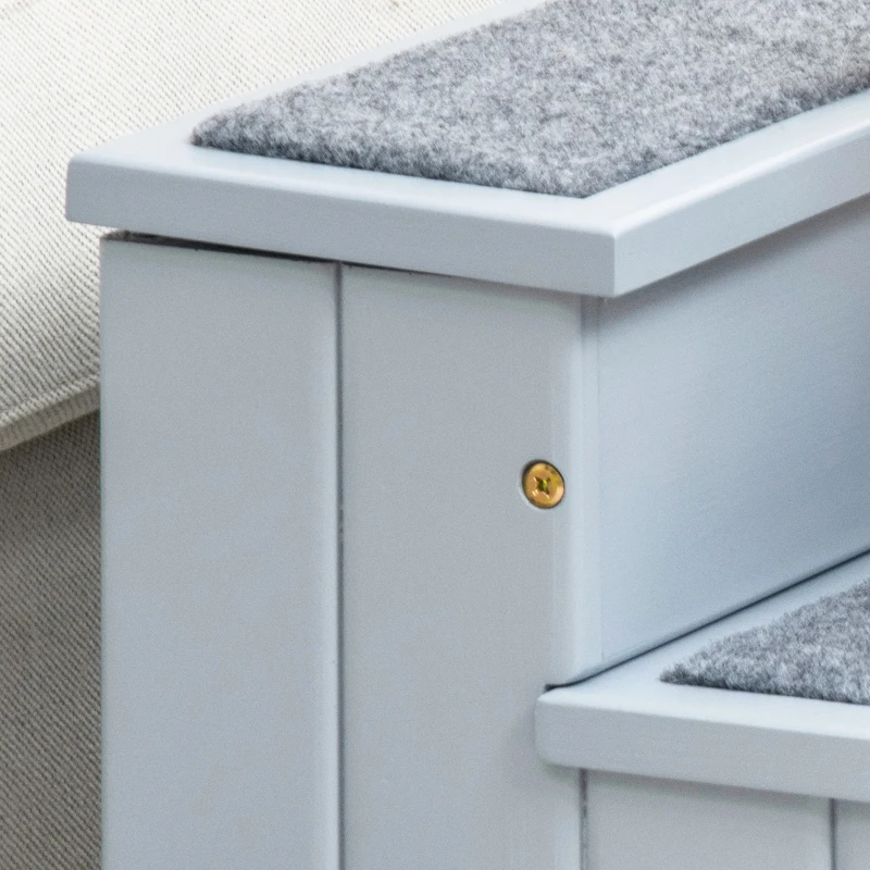 PawHut Escalera para Mascotas 3 Peldaños con Espacio de Almacenaje y Alfombra Antideslizantes Portátil 40,5x44,5x38 cm Gris
