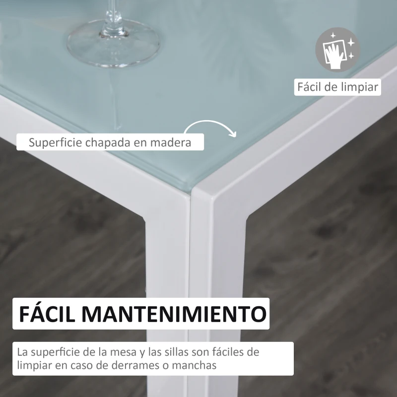 HOMCOM Conjunto de Comedor de Mesa y 4 Sillas 5 Piezas Mesa Rectangular de Vidrio Templado y Sillas Tapizadas en PU Blanco