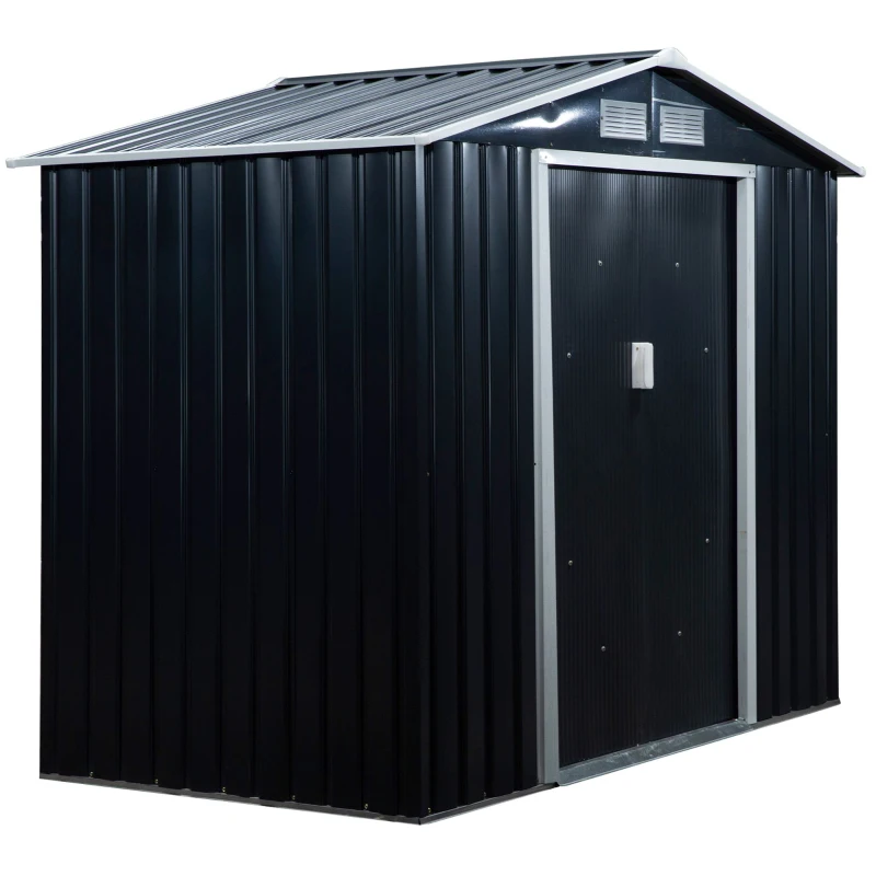 Outsunny Geräteschuppen mit Schiebetüren 2,13 x 1,30 x 1,85cm Metall Kohlegrau