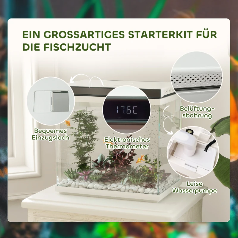 PawHut 26 Liter Aquarium mit Filter, LED-Beleuchtung, Wasserpumpe, für verschiedene Fischarten, ca. 38 x 26 x 38 cm