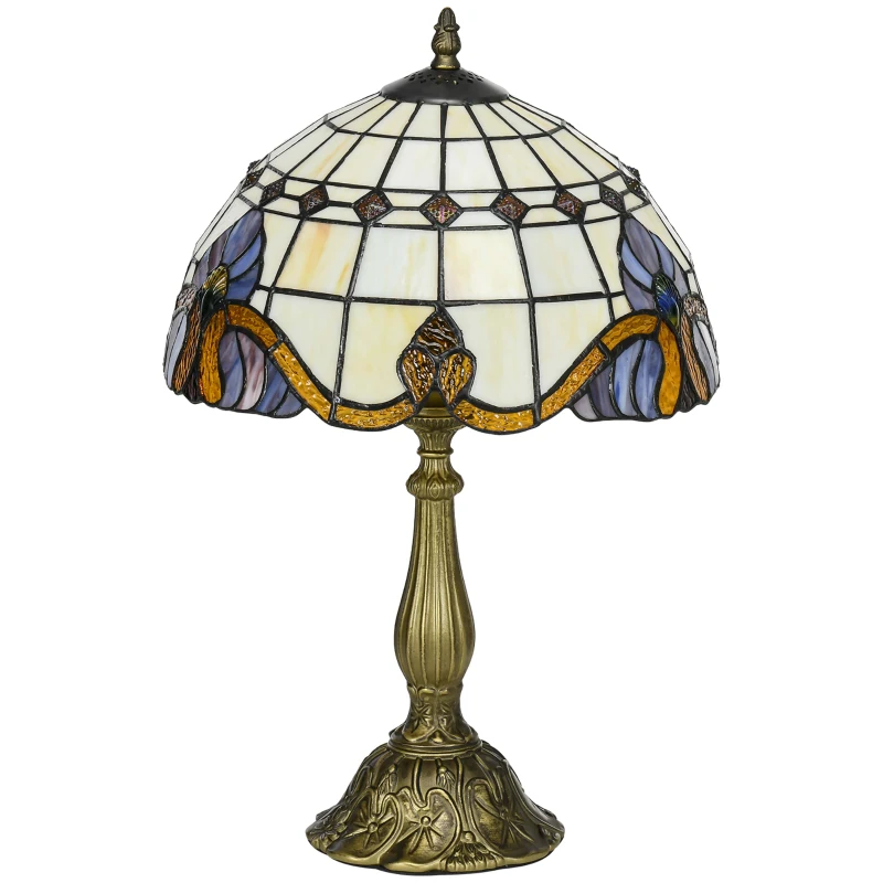 HOMCOM Lámpara de Mesa Hecha a Mano Estilo Clásico Lámpara de Noche de Vidrio para Dormitorio Salón Ø30x48 cm Multicolor