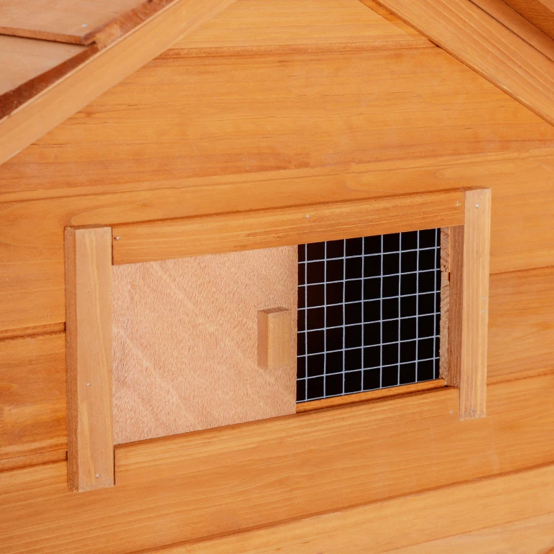 PawHut Gallinero Exterior con Ruedas 210x90x130 cm Jaula para Gallinas de Madera con Corral de Metal Techo Abatible Natural