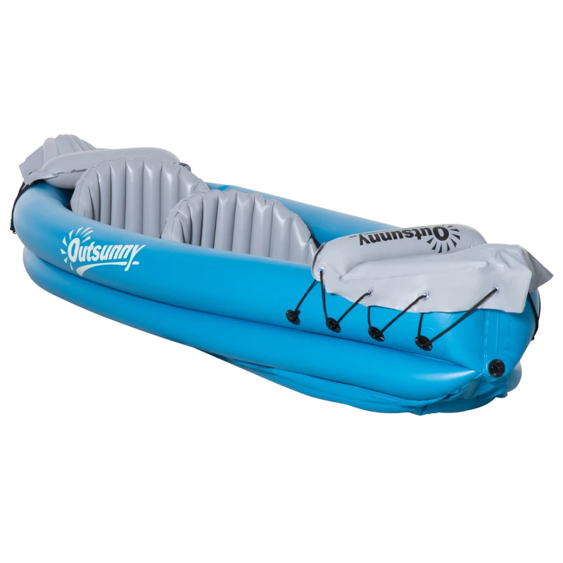 Outsunny Kayak gonflable pour 2 personnes avec pompe à air, rames en aluminium, bleu