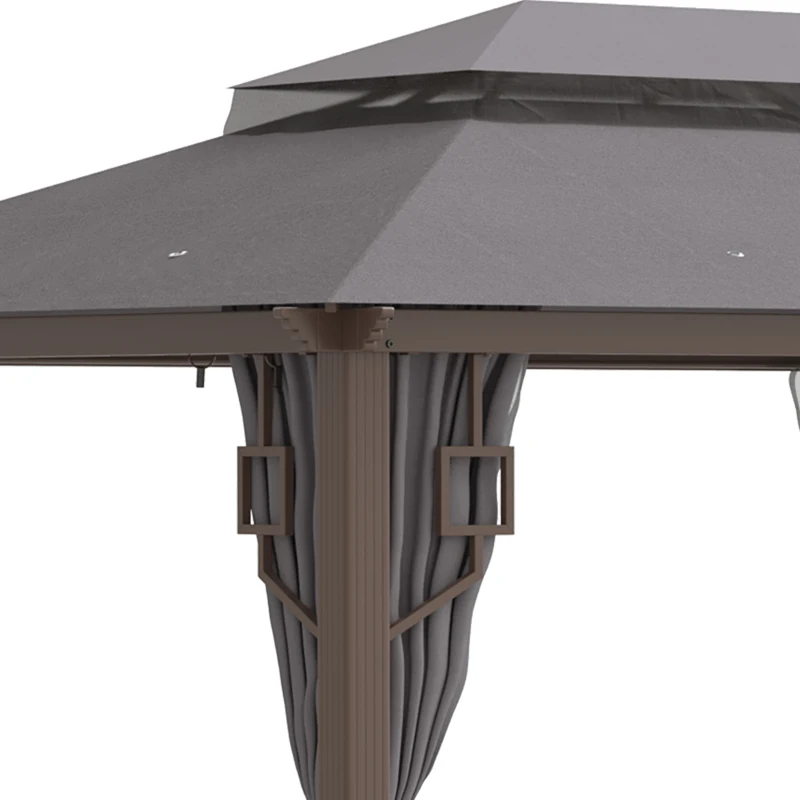 Outsunny Pavillon Gartenpavillon 4 x 3 m Gartenzelt Festzelt Partyzelt mit 4 x Seitenteile 4 x Moskitonetz atmungsaktivem Doppeldach Metall Polyester Braun+Dunkelgrau