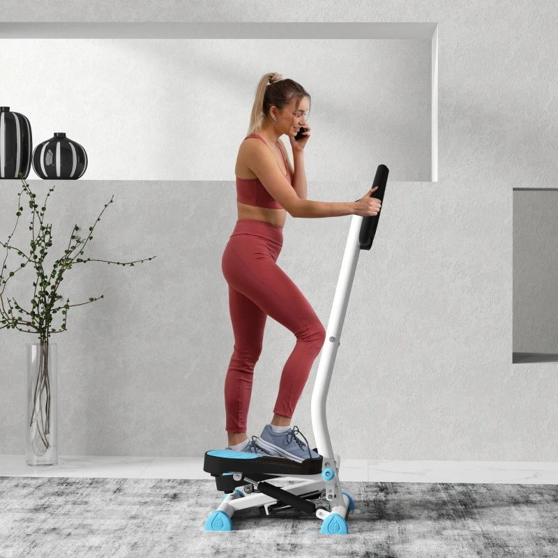 HOMCOM Stepper avec guidon stepper fitness appartement écran LCD résistance réglable exercise hanches jambes lombes pour maison acier blanc bleu noir