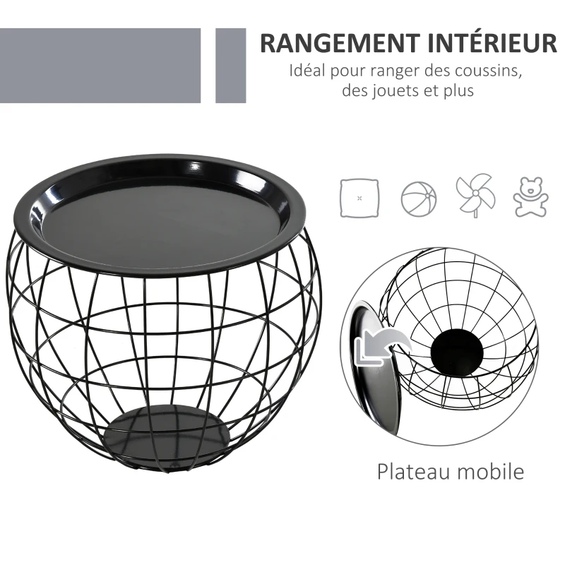 HOMCOM Lot de 3 Tables Basses gigognes Tables d'appoint Rondes encastrables Style néo-rétro métal Noir